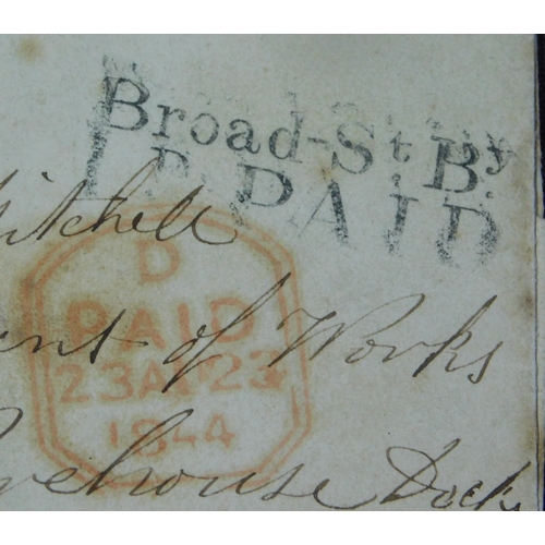 125 - Great Britain 1844 Postal History Wrapper posted to Southampton. Black 2 line Broad St by 1D Paid ca... 