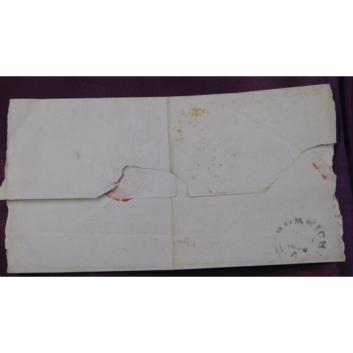 128 - Great Britain 1846 Postal History. Part of O.H.M.S. Pre-printed letter posted to Norwich. Red crown ... 