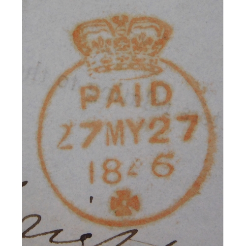 128 - Great Britain 1846 Postal History. Part of O.H.M.S. Pre-printed letter posted to Norwich. Red crown ... 