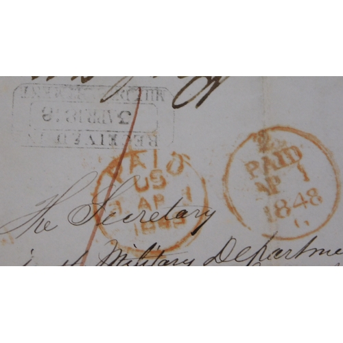 130 - London 1848 - Wrapper to Military Department, East India House with red PAID (2 different) m/s'1' bo... 