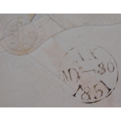 135 - Great Britain 1851 Postal History envelope posted to Shoreham SG 8 1d cancelled with Leyton 14 numer... 