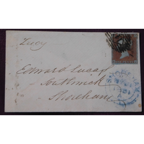 135 - Great Britain 1851 Postal History envelope posted to Shoreham SG 8 1d cancelled with Leyton 14 numer... 