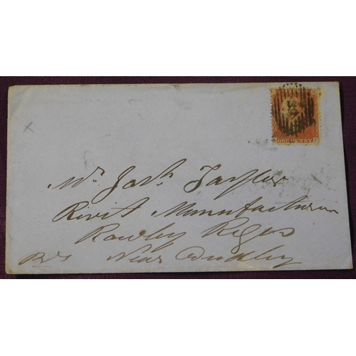 136 - Great Britain 1854-57 envelope posted to Rawley near Dudley SG 29 1d red cancelled with London 39 nu... 