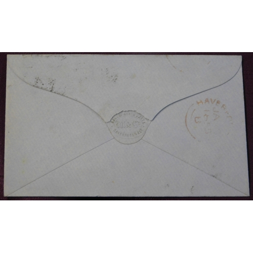 139 - Great Britain 1855 envelope posted to Narbeth Pembs. Cancelled with town Numeral Strike on SG 17 1d ... 