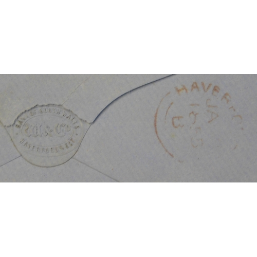 139 - Great Britain 1855 envelope posted to Narbeth Pembs. Cancelled with town Numeral Strike on SG 17 1d ... 