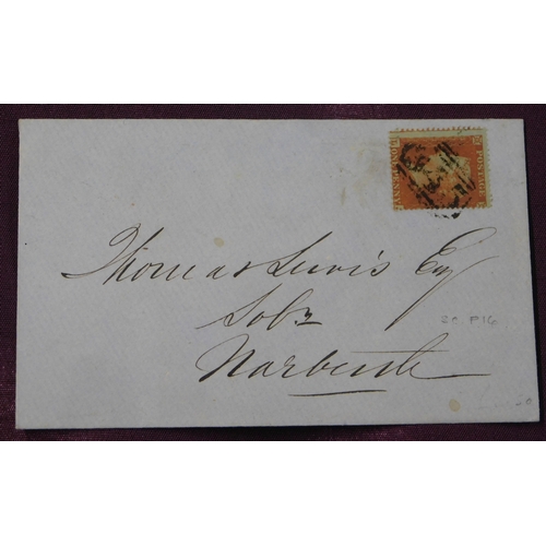 139 - Great Britain 1855 envelope posted to Narbeth Pembs. Cancelled with town Numeral Strike on SG 17 1d ... 