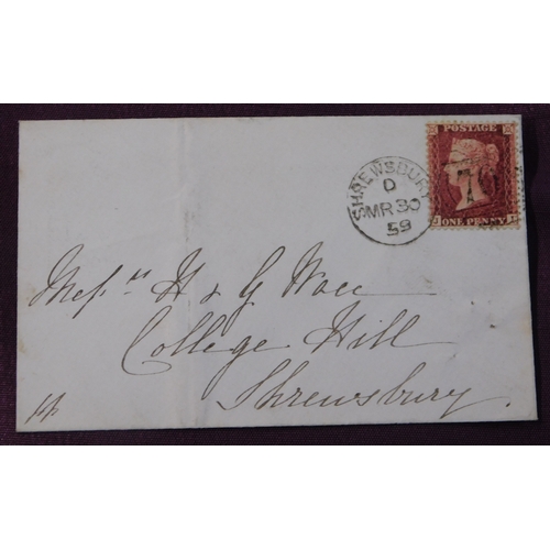 141 - Great Britain 1859 envelope posted within Shrewsbury SG 40, cancelled with Shrewsbury duplex cancel.... 