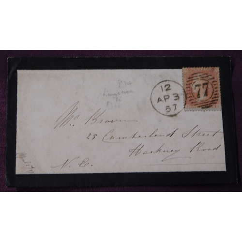 142 - Great Britain 1857 Postal History - Mourning envelope posted within London, 1d red cancelled with Ea... 