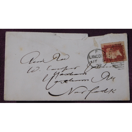 148 - Great Britain 1872 postal history - envelope posted to Yaxham cancelled 8.JY.1872 with Lincoln duple... 