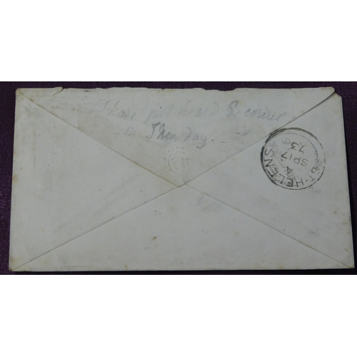 153 - Great Britain 1873 Postal History cover posted Nottingham to St Helens SG 44 1d red plate 147, cance... 