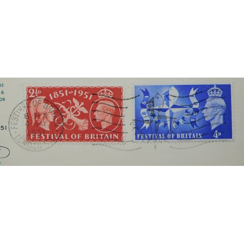 160 - Great Britain 1951 Festival of Britain FDC cancelled with Festival machine cancel. Neat typed addres... 