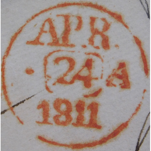 36 - Great Britain 1811 Postal History EL but text removed, dated Queen Street April 23rd posted to Ratho... 