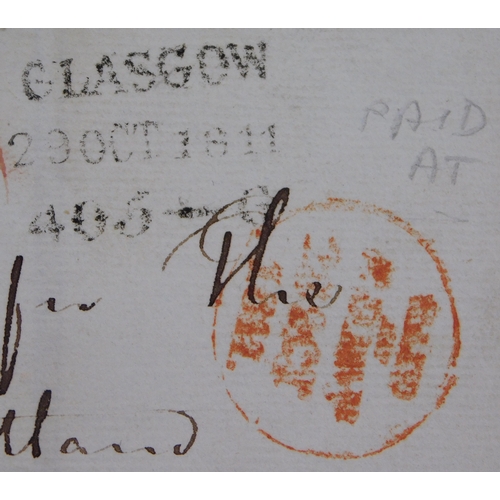 44 - Great Britain 1814 Postal History Wrapper posted to Glasgow. Black 3 line Glasgow/29 Oct 1814/405-G ... 