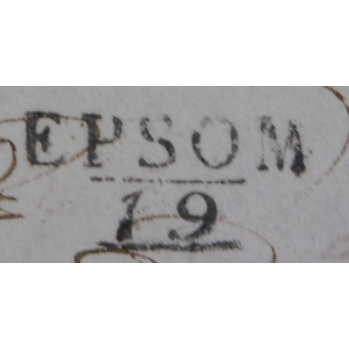 51 - Great Britain 1819 Postal History Wrapper posted to Highworth Wilts. Epsom mileage cancel, Red G/1JA... 