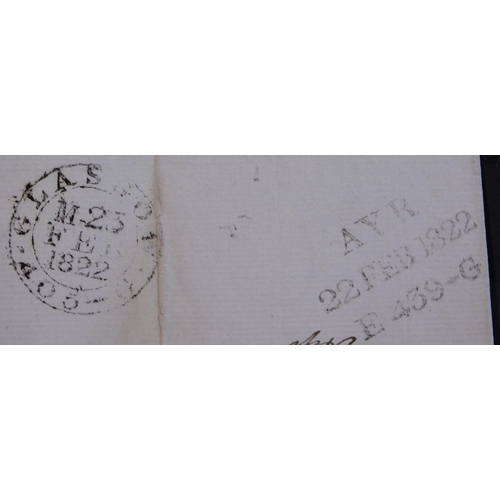 53 - Postal History 1822 EL - Ayr-Hamilton XXX Glasgow Receiving cancel in black & Ayr unframed mileage