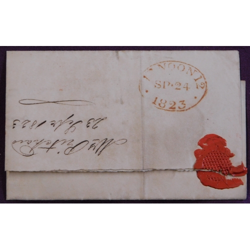 55 - Great Britain 1823 Postal History EL dated 23 Sept 1823 posted Marylebone London. Manuscript 3, red ... 