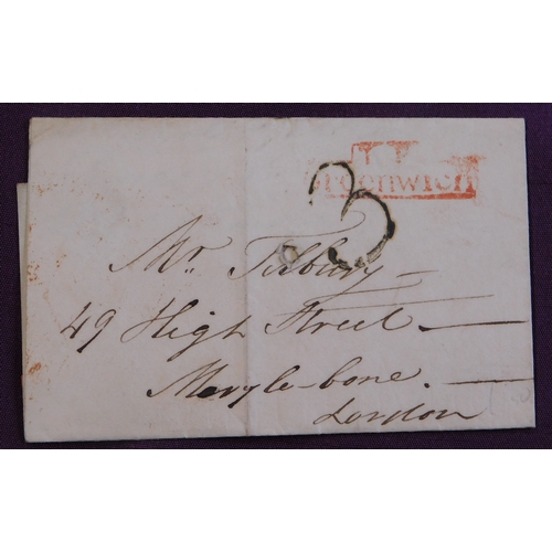 55 - Great Britain 1823 Postal History EL dated 23 Sept 1823 posted Marylebone London. Manuscript 3, red ... 