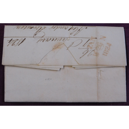 59 - Postal History 1824 EL - Edinburgh (Local) Red in framed circular XXX also hand stamped '1'