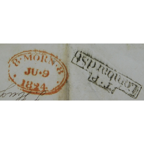 61 - Great Britain 1824 Postal History EL dated 8 June 1824 Manuscript 2, black boxed T.P. Lombard St can... 