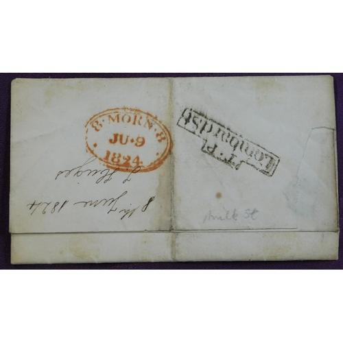 61 - Great Britain 1824 Postal History EL dated 8 June 1824 Manuscript 2, black boxed T.P. Lombard St can... 