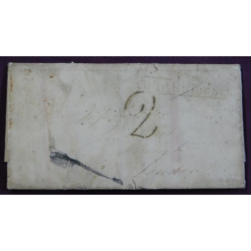 63 - Great Britain 1825 Postal History EL Cross writing letter posted to London. Manuscript 2 faded T.P.-... 