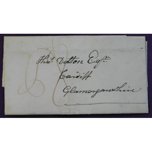 76 - Wales 1831 El Newport to Cardiff with m/s 'P8' in red, double state of Newport, Mon Datestamp on rev... 