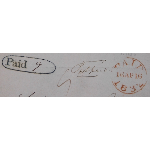 81 - London 1832 - Instructional 'Paid' in oval on EL (WL552) all paid (L110a) and L481 on reverse.