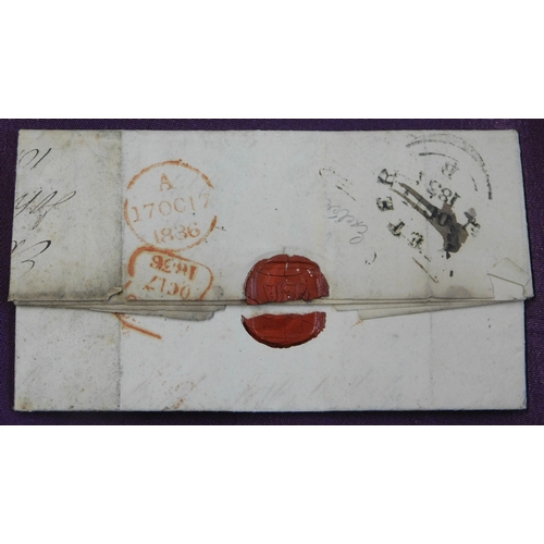 91 - Great Britain 1836 Postal History El dated Exeter 15 Oct 1836 posted to Stratford. Boxed T.P. Rate 2... 