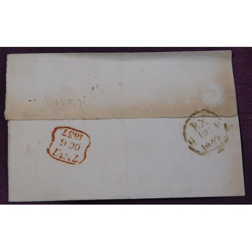 94 - Great Britain 1837 Postal History wrapper posted to Huddersfield. Red T.P. Camberwell green cancel. ... 