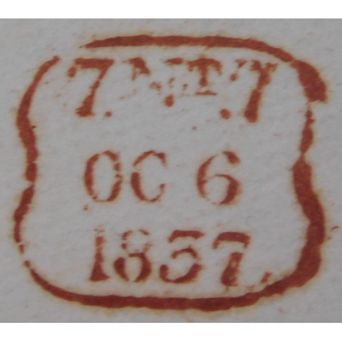 94 - Great Britain 1837 Postal History wrapper posted to Huddersfield. Red T.P. Camberwell green cancel. ... 