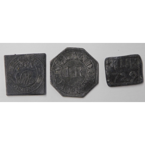 104 - Scottish Church Tokens 1729 M.R.C. VF, 1779 Callender VF & 1796 Gartmore Chapel VF. (3)