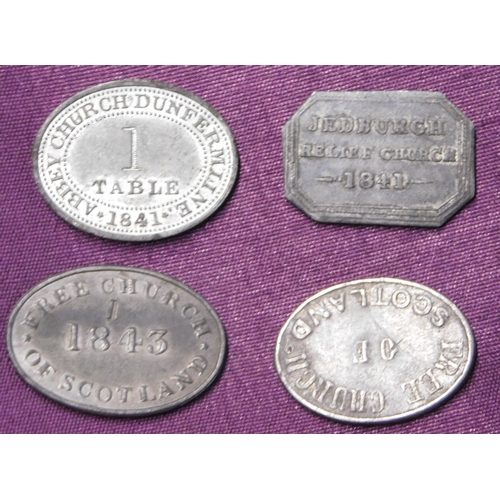 107 - Scottish Church Communion Tokens - 1841 Dunfermline Abbey VF, 1841 Jedburgh Relief Church VF, 1843 F... 