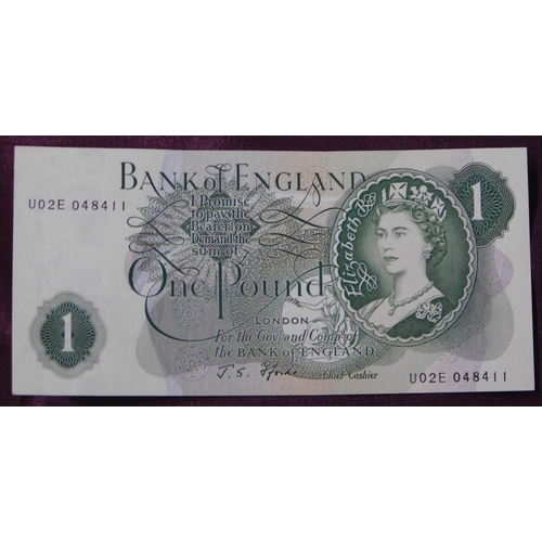 133 - Great Britain 1967 £1 J.S. Fforde, GOEBEL machine, prefix U02E BE 76f, run of 10 consecutive, UNC