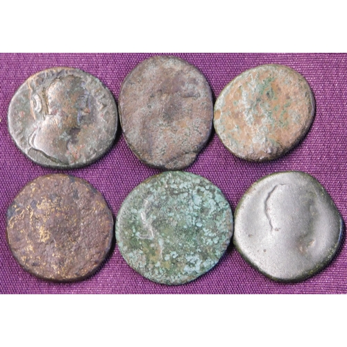 18 - Roman brass Dupondius / Copper As of Faustina Junior, together with 5 others, worn, unidentified. (6... 