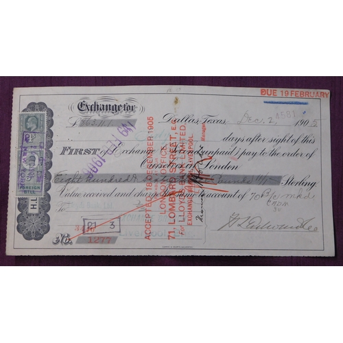 194 - USA Dallas Texas 1905 First Bank of Exchange Guaranty Trust Co., New York to Lloyds Bank Ltd., 1/- a... 