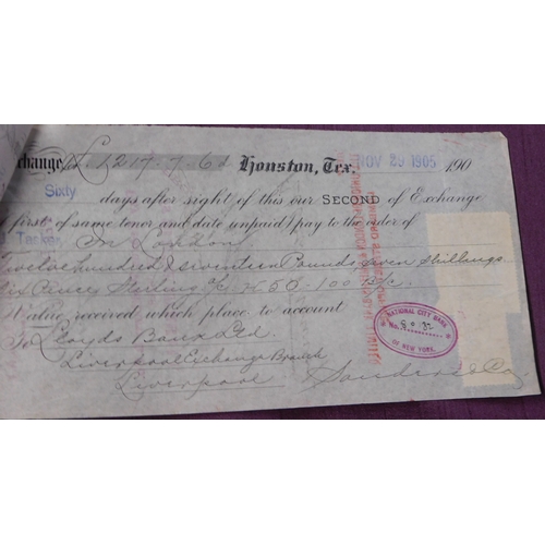 195 - USA Houston Texas 1905 National Bank of New York / Lloyds Bank first and second Bills of Exchange, v... 