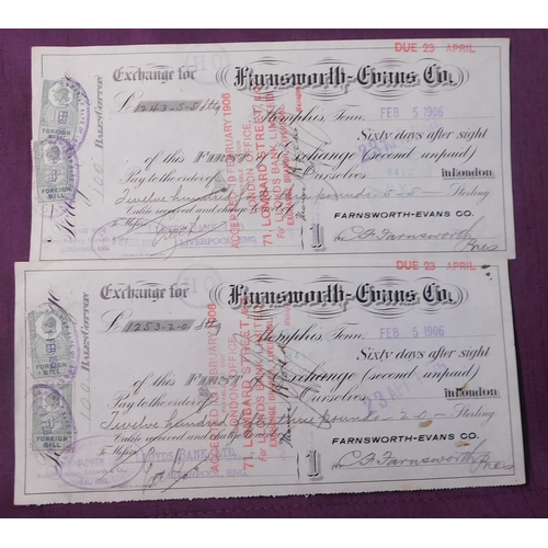 198 - Memphis Tenn. 1906 Canadian Bank of Commerce/Lloyds Bank Ltd First Bill of Exchange, 3/- and 10/- ad... 