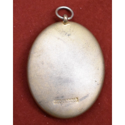 218 - Masonic Pendant. Gilt metal with blue glass oval. East Lancashire Assistant. Measures approx 5 x 4 x... 