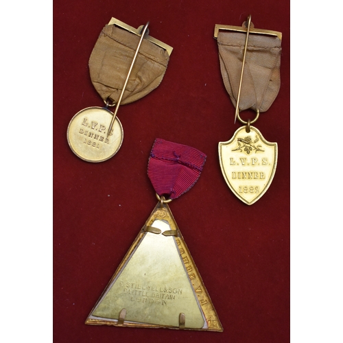 220 - Masonic Medals Three (3) including 1880, 1881, 1882. One large triangular  LV School Festival. Plus ... 