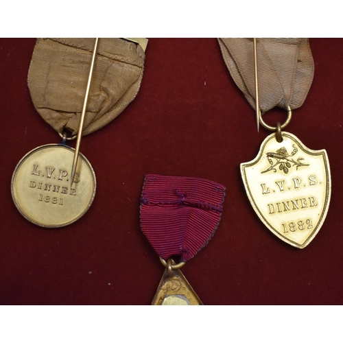 220 - Masonic Medals Three (3) including 1880, 1881, 1882. One large triangular  LV School Festival. Plus ... 