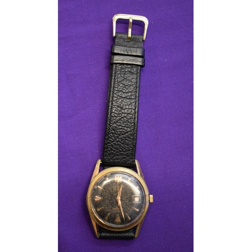 227 - Exactus, Men's Wrist Watch. Vintage 1950's-60's. Automatic mechanism. Black dial, gold hands. Case i... 