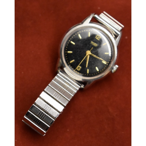 234 - Men's Tissot Wrist Watch late 1960s early 1970s. Black dial with gold hands. Centre seconds hand. Me... 