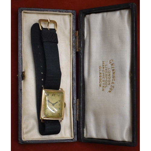 235 - Men's 9ct Gold Tank Style Wrist Watch by Mappin (Mappin & Webb). Case weighs approx. 7g 9ct Gold. Ha... 