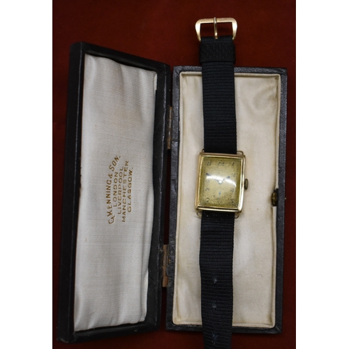 235 - Men's 9ct Gold Tank Style Wrist Watch by Mappin (Mappin & Webb). Case weighs approx. 7g 9ct Gold. Ha... 