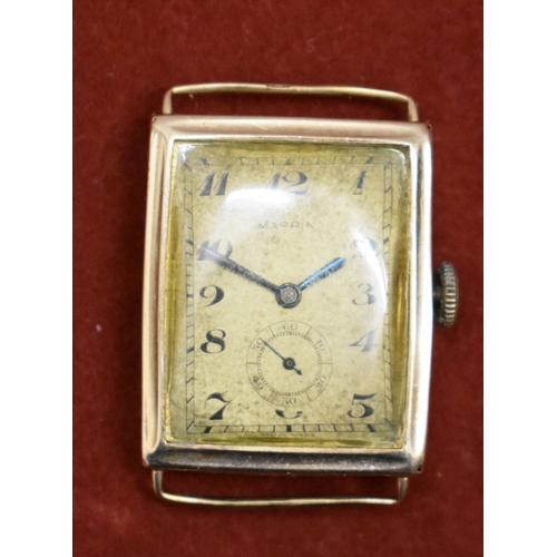 235 - Men's 9ct Gold Tank Style Wrist Watch by Mappin (Mappin & Webb). Case weighs approx. 7g 9ct Gold. Ha... 