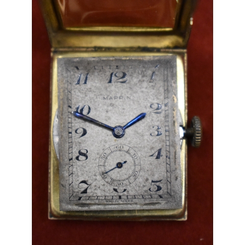 235 - Men's 9ct Gold Tank Style Wrist Watch by Mappin (Mappin & Webb). Case weighs approx. 7g 9ct Gold. Ha... 