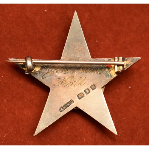 237 - Five pointed star badge /broach with monogram. Sterling Silver with enamel. Good condition. Hallmark... 