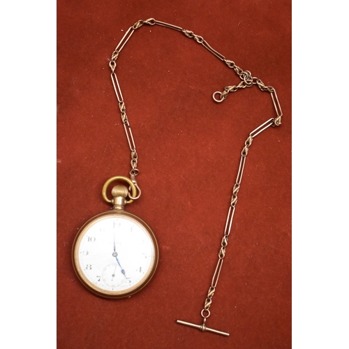 239 - 9ct Rose Gold Pocket Watch Albert, with Plated Open Faced Pocket Watch. 9ct Gold Albert measures app... 