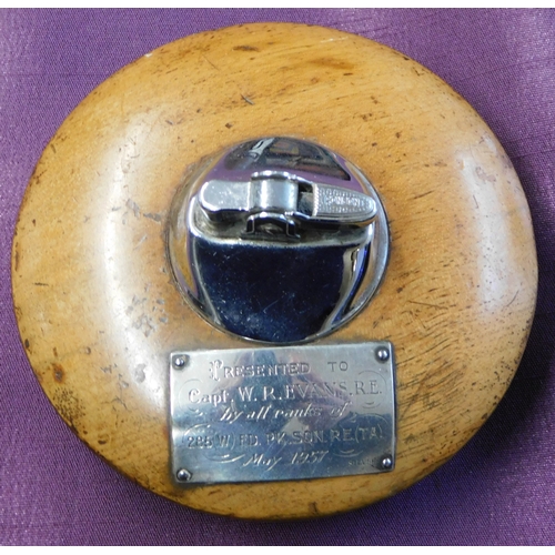 257 - A officers commemorative presentation piece made from wood with a silver placard attached and a Rons... 