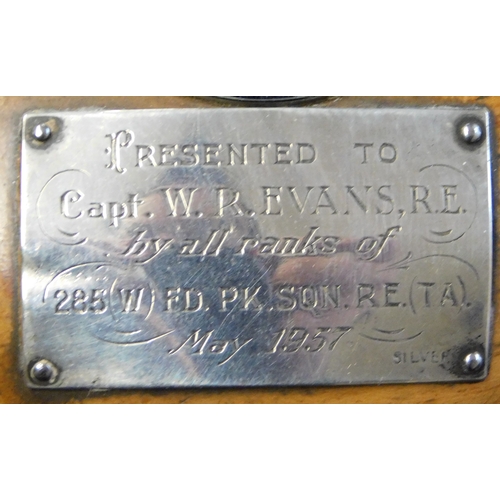 257 - A officers commemorative presentation piece made from wood with a silver placard attached and a Rons... 